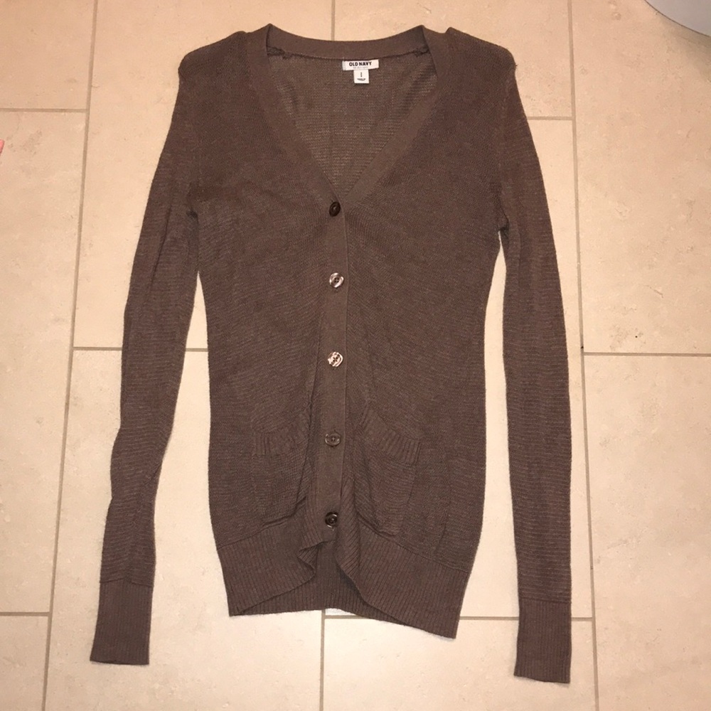 Brown button-up sweater